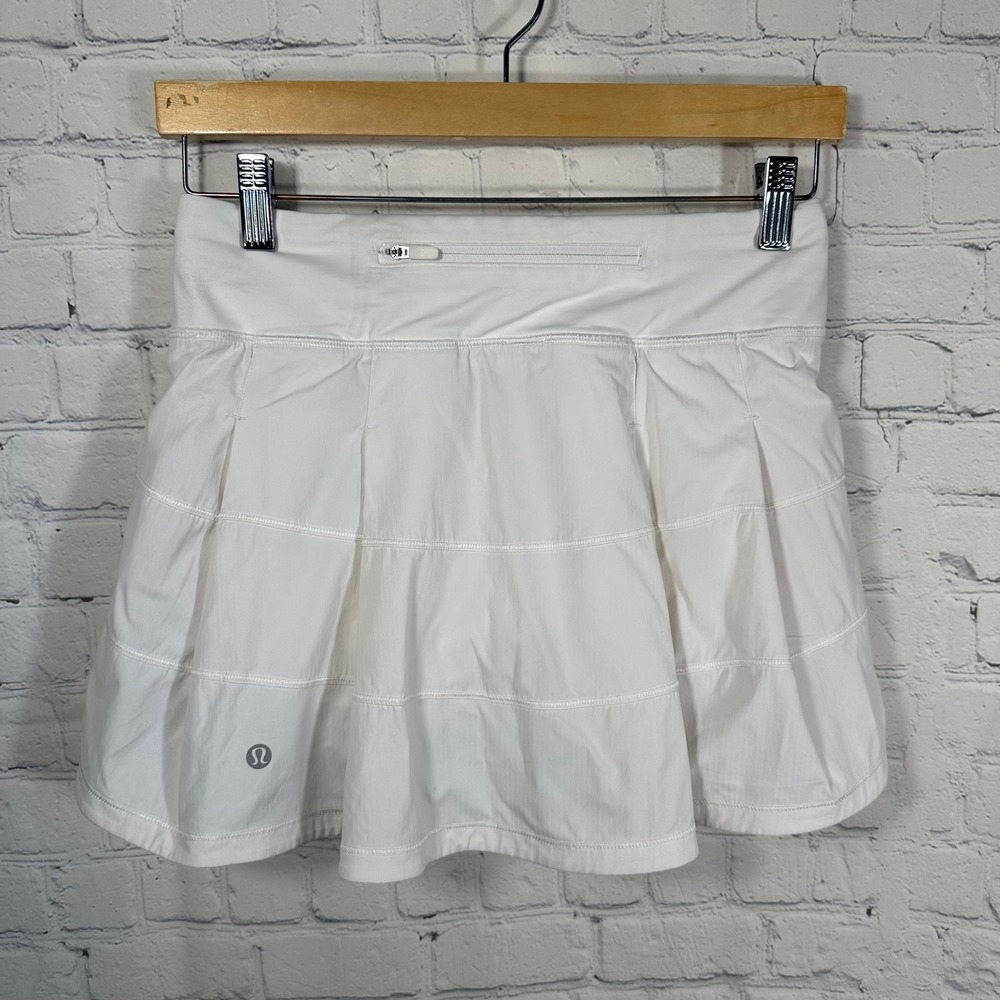Lululemon Pace Rival Skirt Tall White Pleated Tennis Skort Size 4 Zipper Pocket